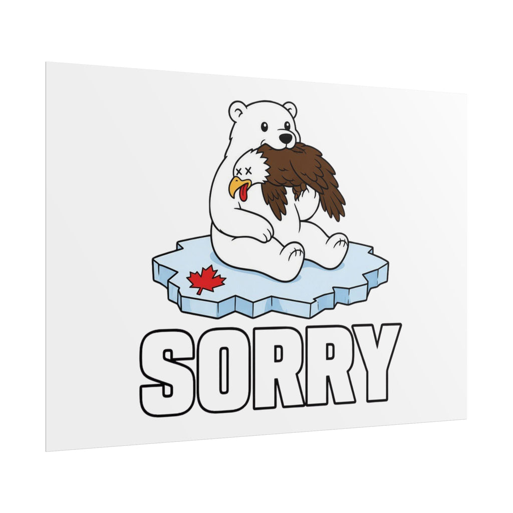Rolled Poster — 'Sorry' Polar Bear on Ice with Maple Leaf (Funny Canadian Apology Art)