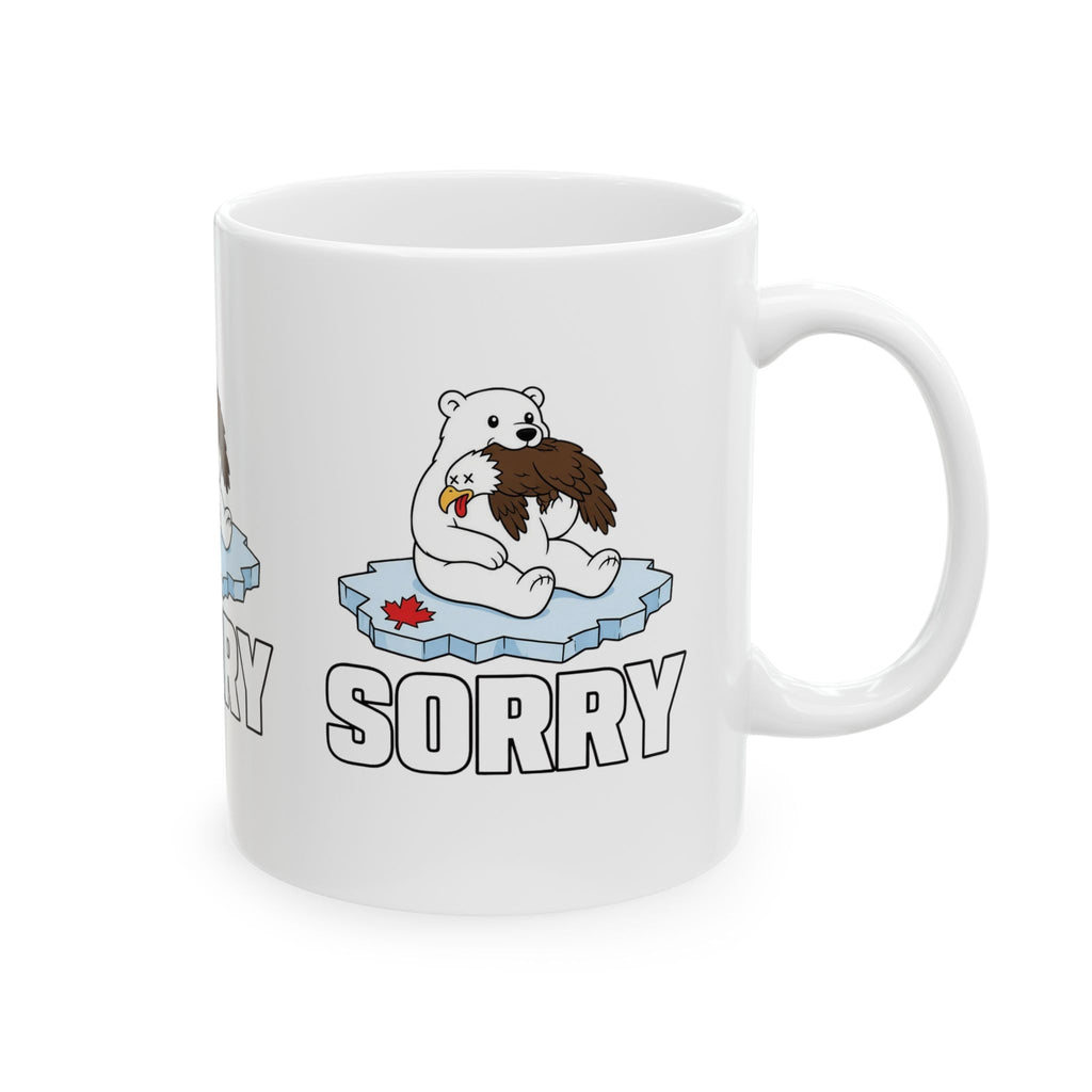 Ceramic Mug — Cute Polar Bear Holding Beaver on Ice with "Sorry" Text (11oz, 15oz)