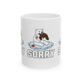 Ceramic Mug — Cute Polar Bear Holding Beaver on Ice with "Sorry" Text (11oz, 15oz)