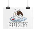 Rolled Poster — 'Sorry' Polar Bear on Ice with Maple Leaf (Funny Canadian Apology Art)